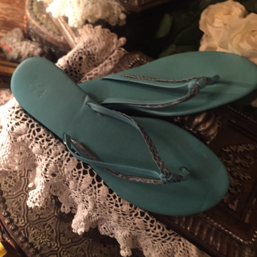 Teal blue flip flops by NY&CO